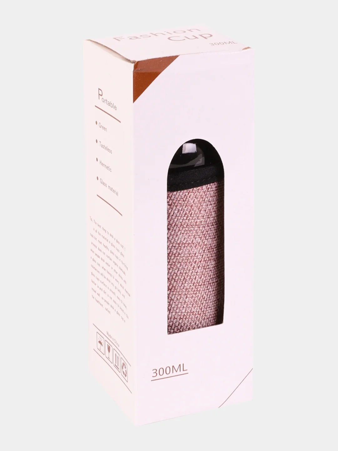 Розовый бутылка для воды стеклянная, в чехле My bottle, 300 мл