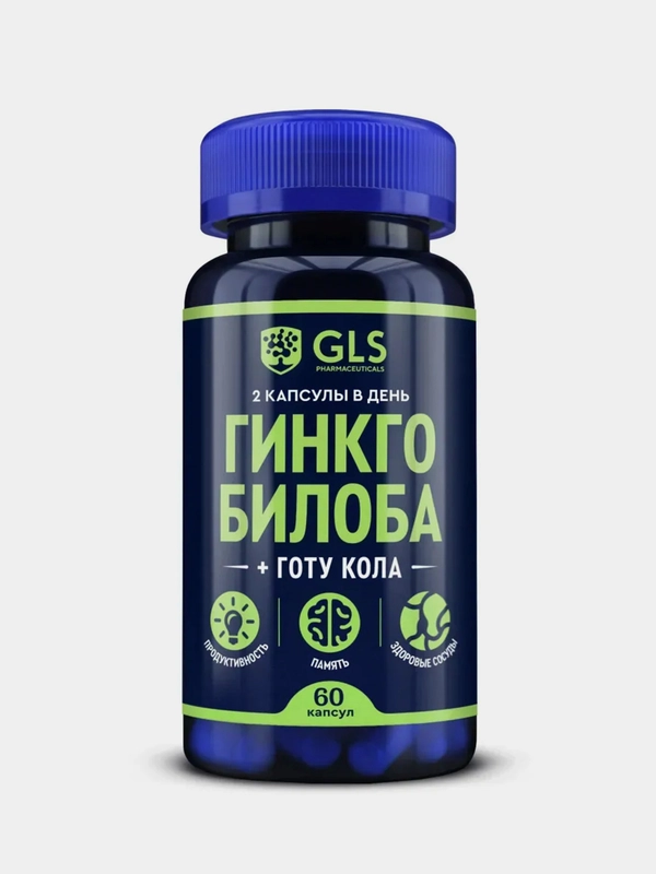 БАД к пище GLS Pharmaceuticals "Гинкго билоба + Готу кола", 60 капсул