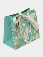 Бирюзовый пакет подарочный бумажный новогодний с мраморным принтом, с атласными лентами