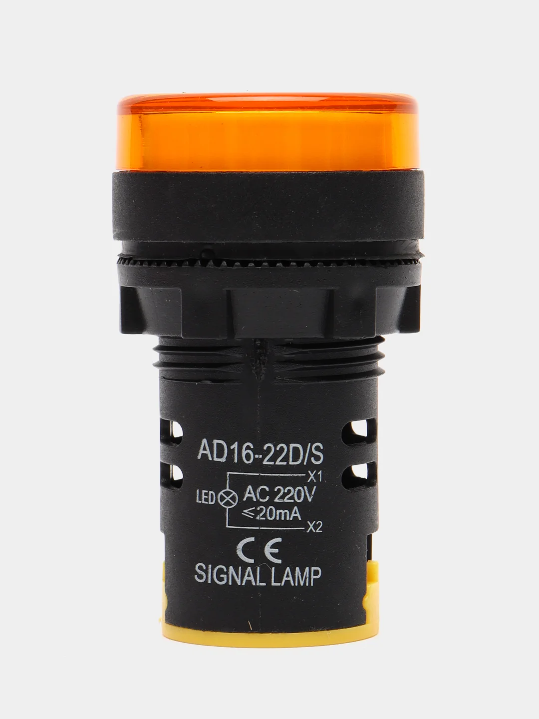 220В Индикатор световой контрольная лампа светодиод в корпусе AD16-22D/S 220V желтый LED