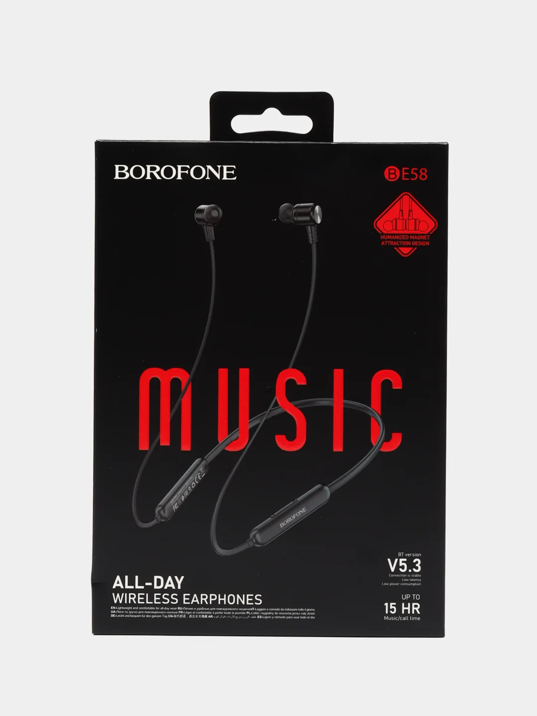 Черный bluetooth-наушники с дугой BOROFONE BE58, БОЛЕЕ 15 ЧАСОВ МУЗЫКИ, МАГНИТНАЯ ФИКСАЦИЯ