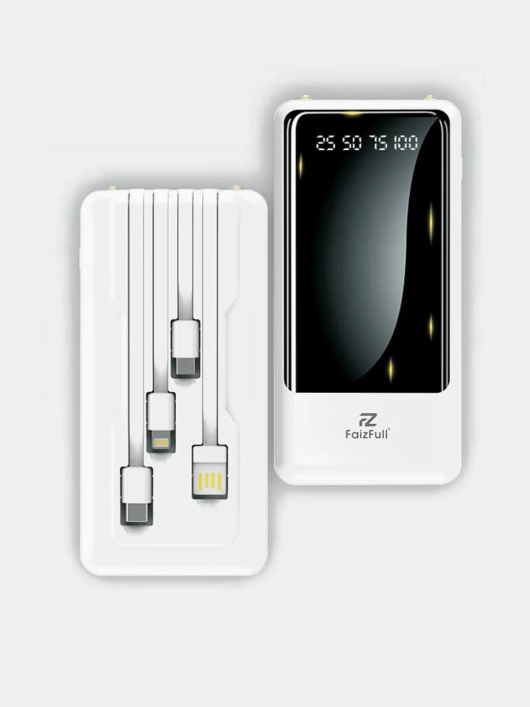 Черный внешний аккумулятор, Power Bank, со встроенными проводами, Lightning, Type-C