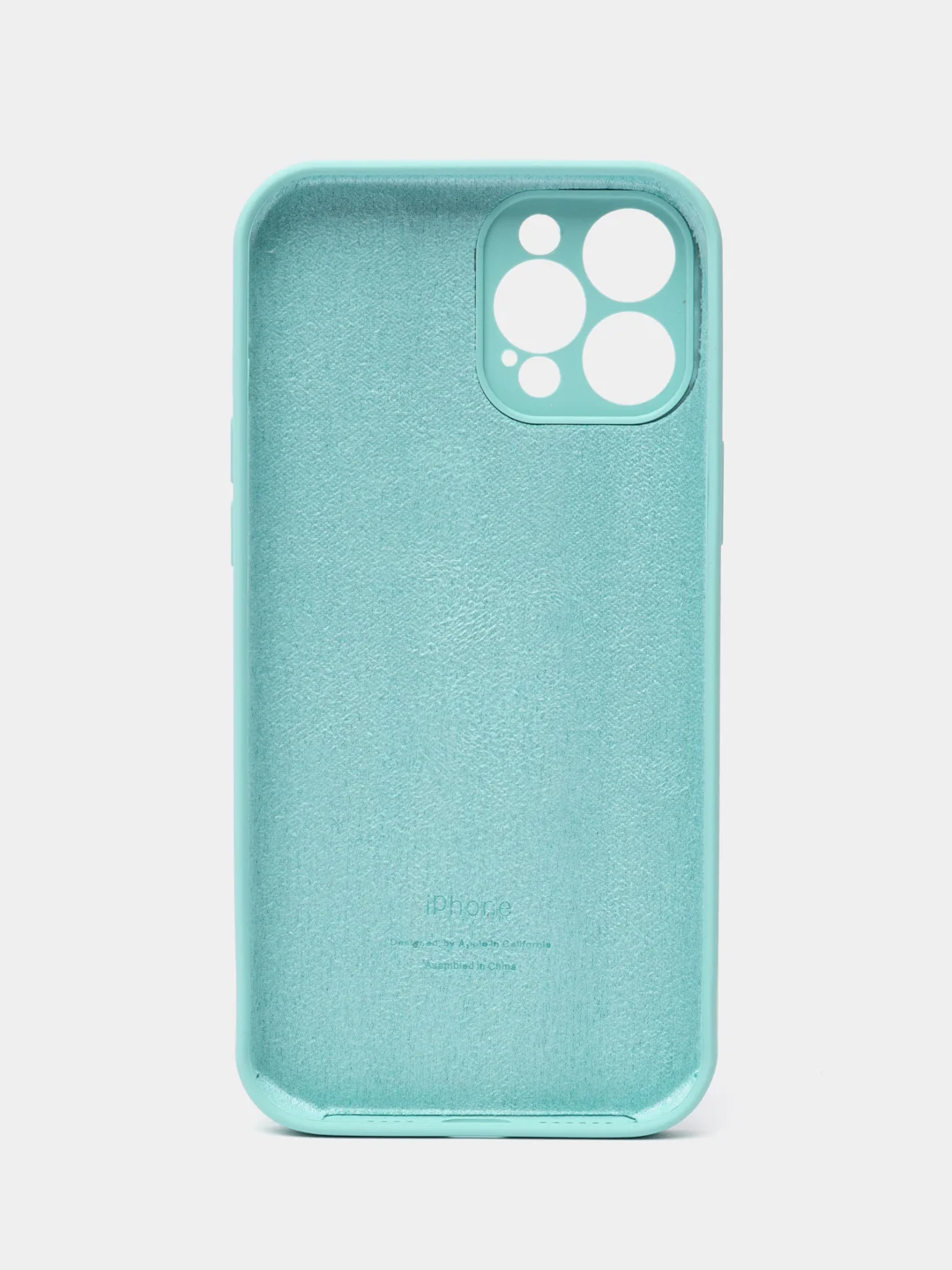 Бирюзовый чехол для iPhone (Айфон) 12, 13, 14, Pro, Max, силиконовый + микрофибра, с защитой камеры