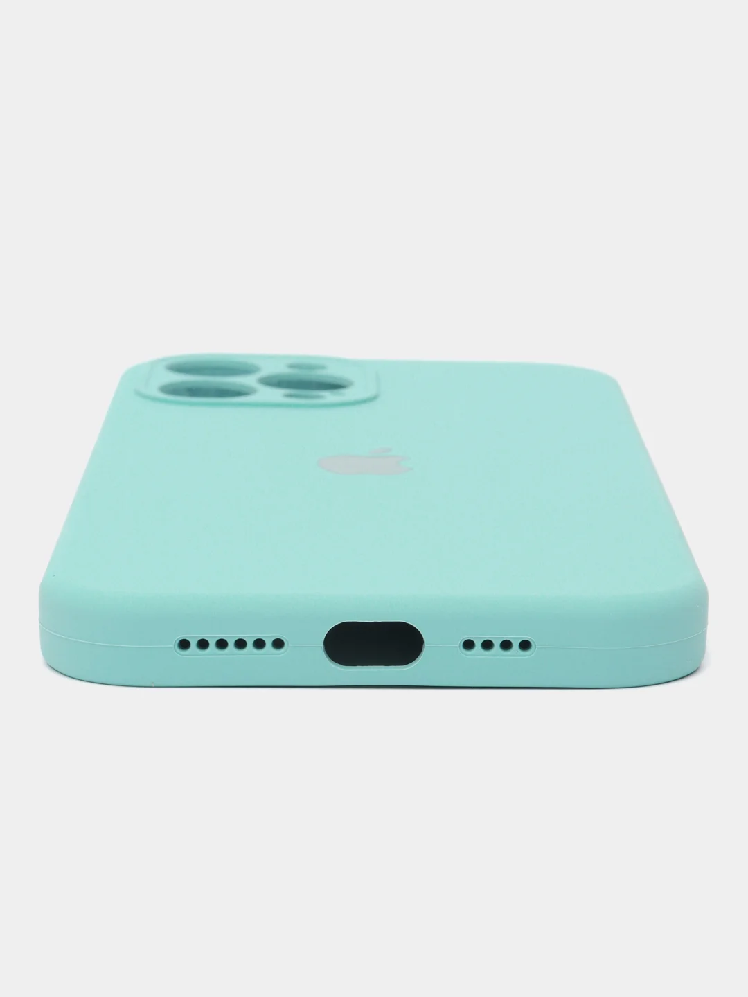 Бирюзовый чехол для iPhone (Айфон) 12, 13, 14, Pro, Max, силиконовый + микрофибра, с защитой камеры