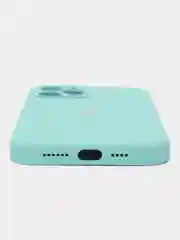 Бирюзовый чехол для iPhone (Айфон) 12, 13, 14, Pro, Max, силиконовый + микрофибра, с защитой камеры