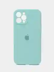 Бирюзовый чехол для iPhone (Айфон) 12, 13, 14, Pro, Max, силиконовый + микрофибра, с защитой камеры