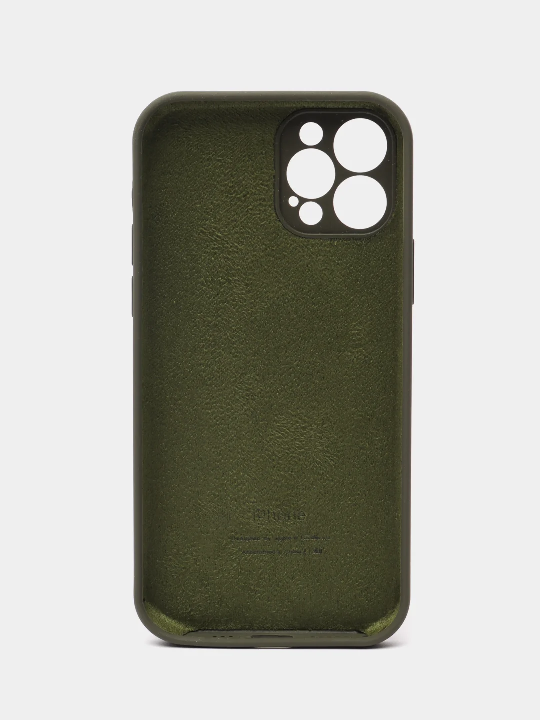 Зелёный хаки чехол для iPhone (Айфон) 12, 13, 14, Pro, Max, силиконовый + микрофибра, с защитой камеры