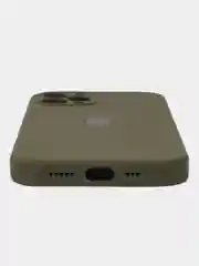 Зелёный хаки чехол для iPhone (Айфон) 12, 13, 14, Pro, Max, силиконовый + микрофибра, с защитой камеры