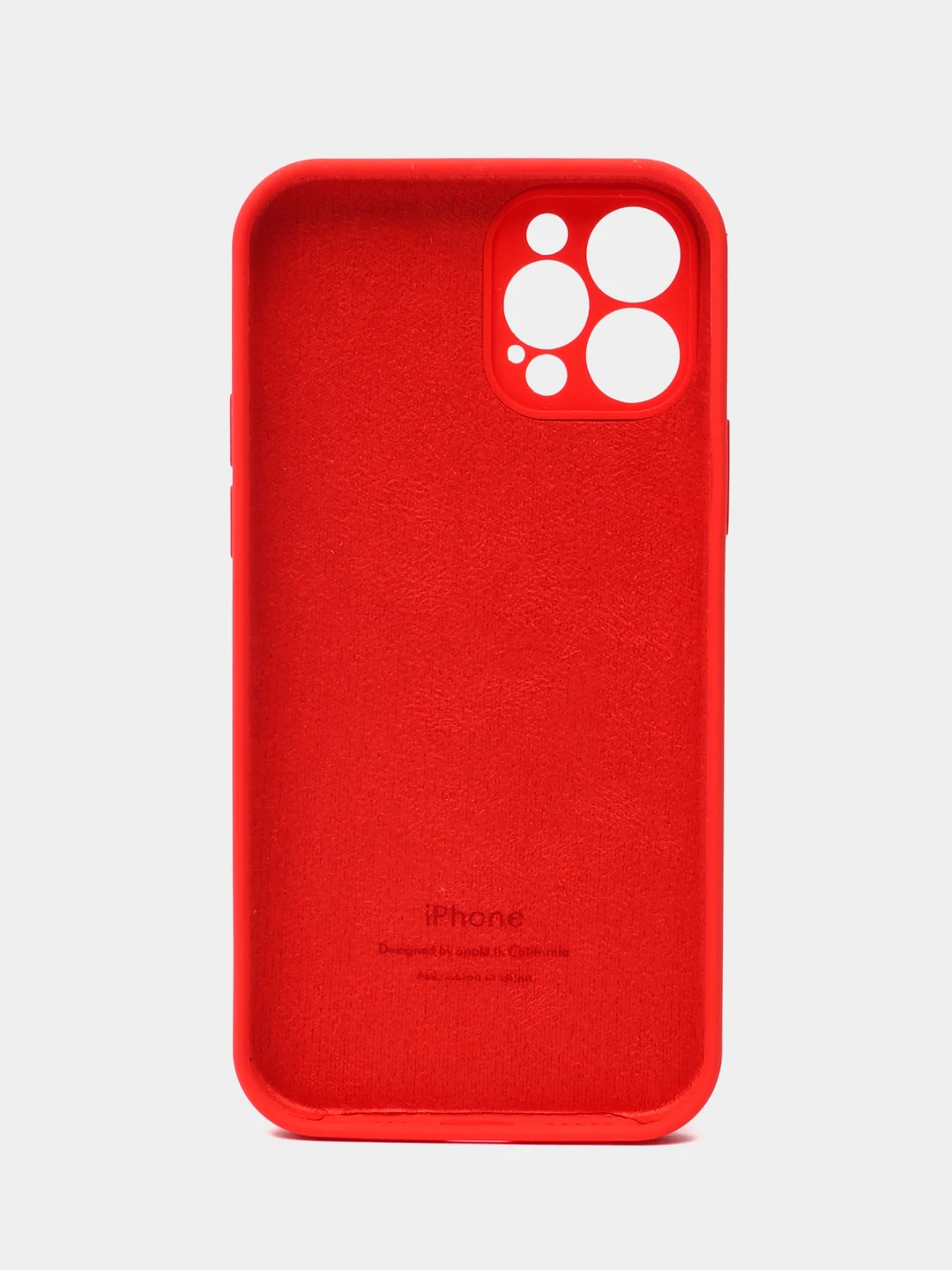 Красный чехол для iPhone (Айфон) 12, 13, 14, Pro, Max, силиконовый + микрофибра, с защитой камеры