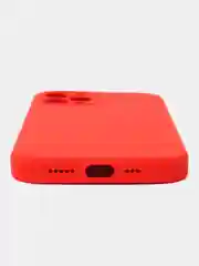 Красный чехол для iPhone (Айфон) 12, 13, 14, Pro, Max, силиконовый + микрофибра, с защитой камеры