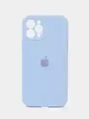 Небесно-голубой чехол для iPhone (Айфон) 12, 13, 14, Pro, Max, силиконовый + микрофибра, с защитой камеры