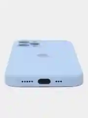 Небесно-голубой чехол для iPhone (Айфон) 12, 13, 14, Pro, Max, силиконовый + микрофибра, с защитой камеры