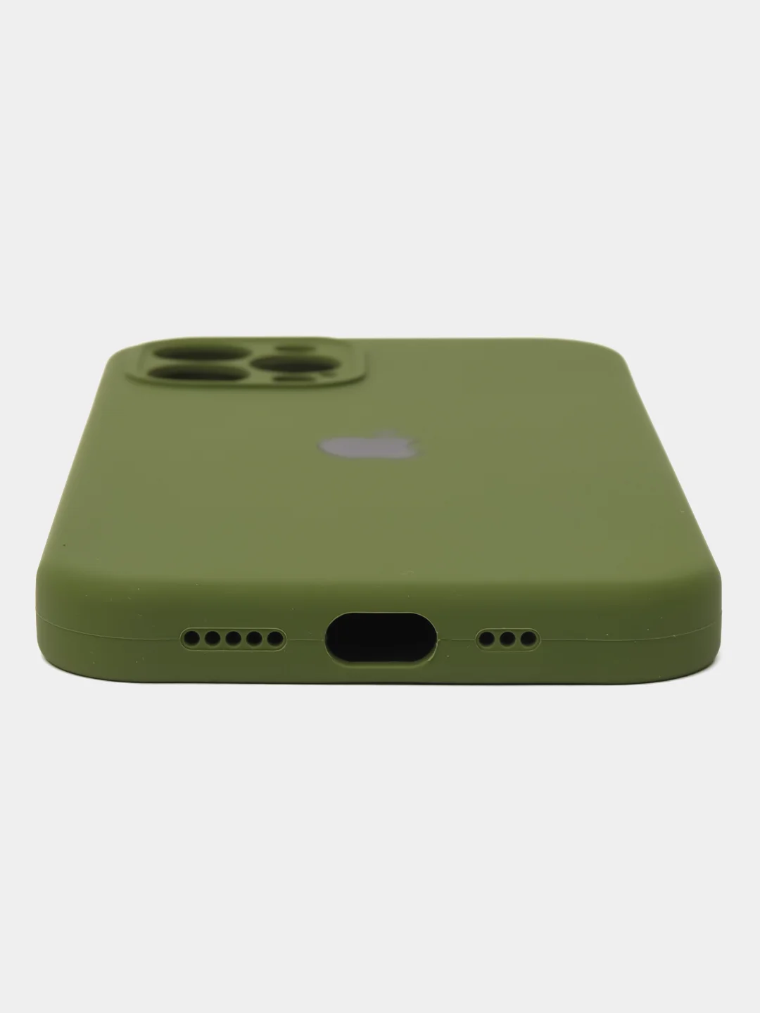 Оливковый чехол для iPhone (Айфон) 12, 13, 14, Pro, Max, силиконовый + микрофибра, с защитой камеры