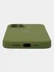 Оливковый чехол для iPhone (Айфон) 12, 13, 14, Pro, Max, силиконовый + микрофибра, с защитой камеры