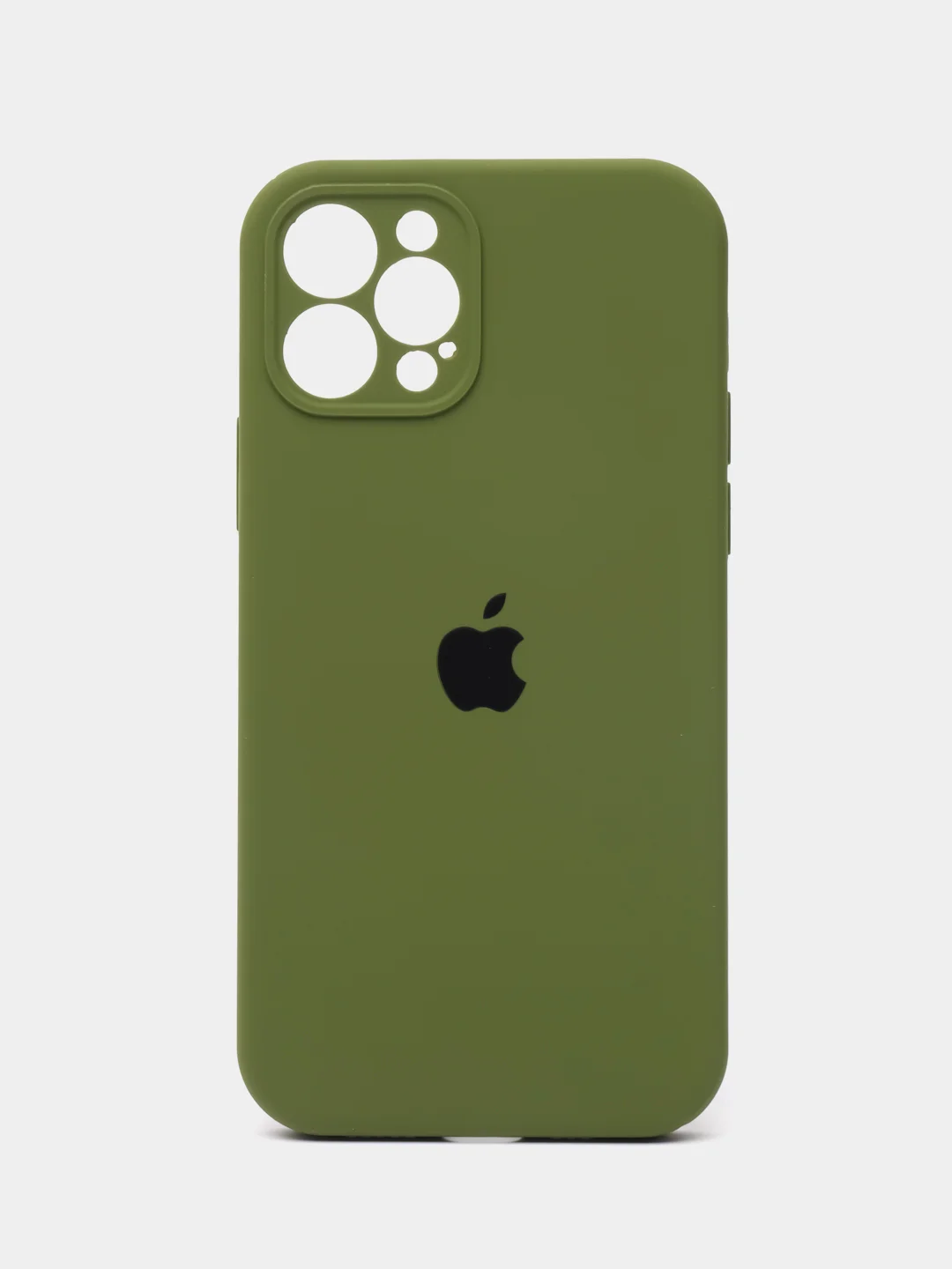 Оливковый чехол для iPhone (Айфон) 12, 13, 14, Pro, Max, силиконовый + микрофибра, с защитой камеры