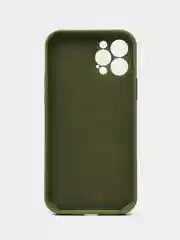 Оливковый чехол для iPhone (Айфон) 12, 13, 14, Pro, Max, силиконовый + микрофибра, с защитой камеры