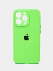 Салатовый чехол для iPhone (Айфон) 12, 13, 14, Pro, Max, силиконовый + микрофибра, с защитой камеры