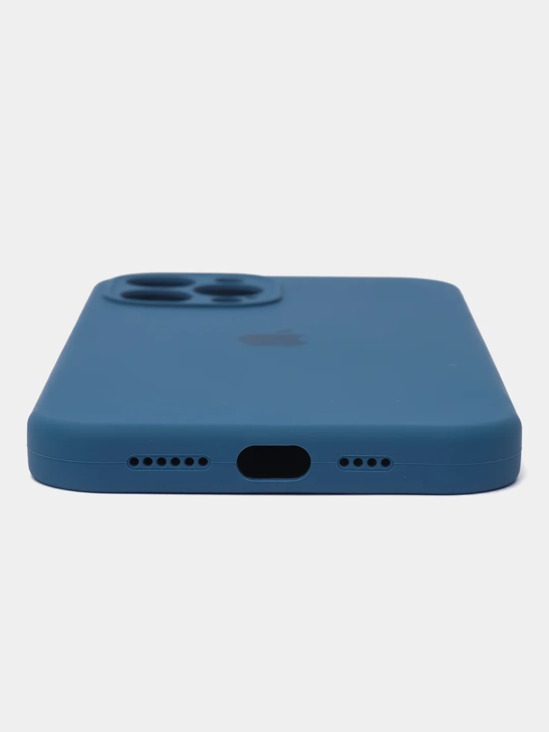 Синий меланж чехол для iPhone (Айфон) 12, 13, 14, Pro, Max, силиконовый + микрофибра, с защитой камеры