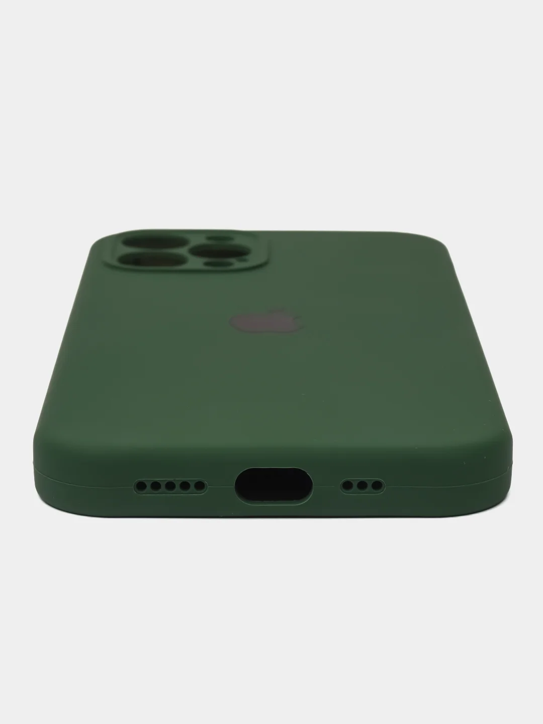 Тёмно-зелёный чехол для iPhone (Айфон) 12, 13, 14, Pro, Max, силиконовый + микрофибра, с защитой камеры