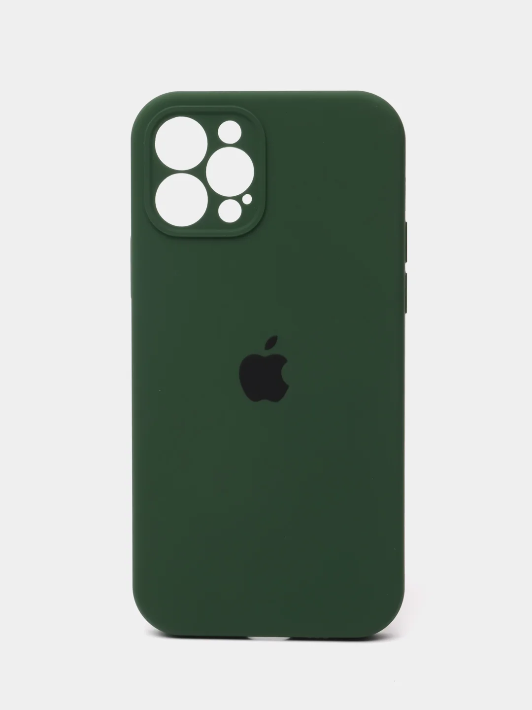 Тёмно-зелёный чехол для iPhone (Айфон) 12, 13, 14, Pro, Max, силиконовый + микрофибра, с защитой камеры