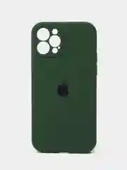 Тёмно-зелёный чехол для iPhone (Айфон) 12, 13, 14, Pro, Max, силиконовый + микрофибра, с защитой камеры