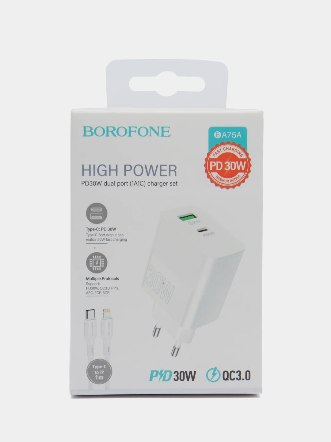 Сетевое зарядное устройство Borofoneбыстрая зарядка QC3.0,PD30W, белый