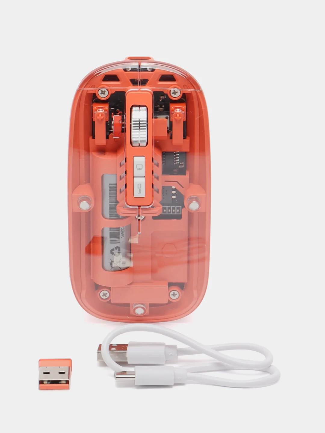 Оранжевый мышь компьютерная, беспроводная, USB 2.4G, прозрачный корпус