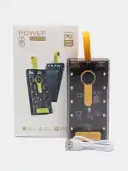 Черный power Bank 10000 mAh, с быстрой зарядкой, прозрачный корпус, подсветка