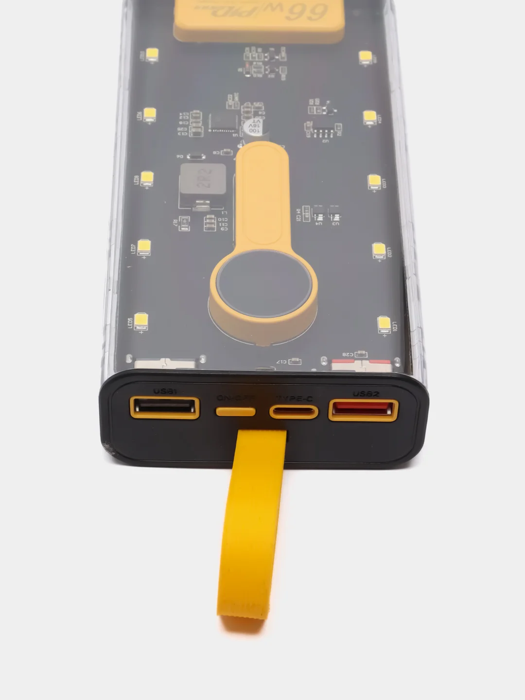 Черный power Bank 10000 mAh, с быстрой зарядкой, прозрачный корпус, подсветка