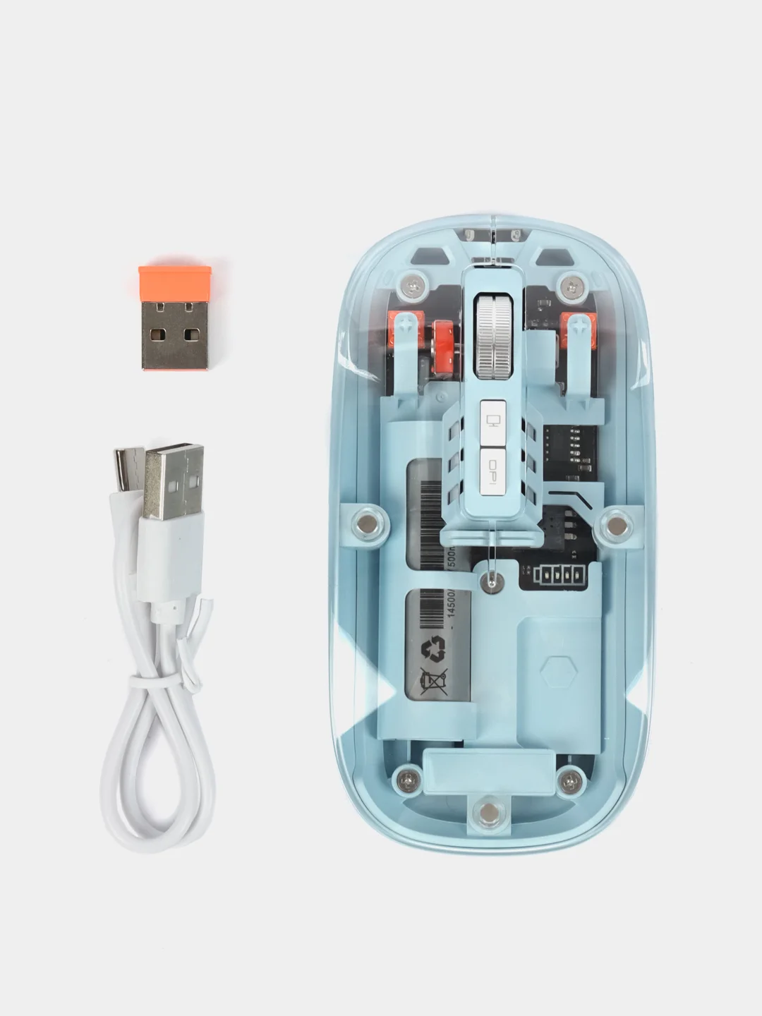 Голубой мышь компьютерная, беспроводная, USB 2.4G, прозрачный корпус