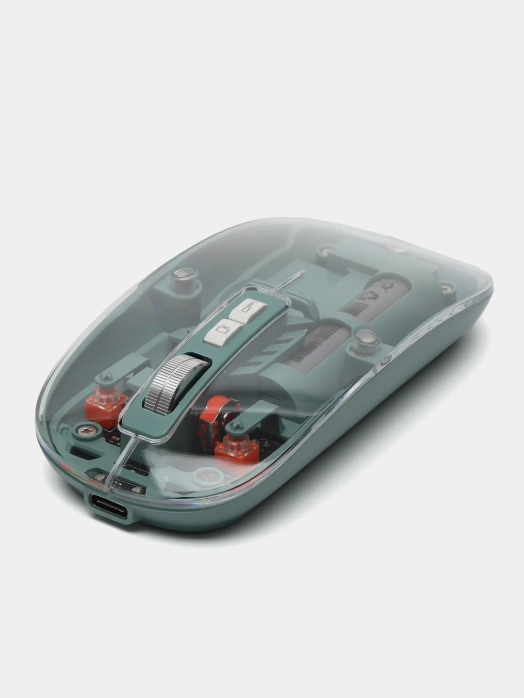 Зеленый мышь компьютерная, беспроводная, USB 2.4G, прозрачный корпус