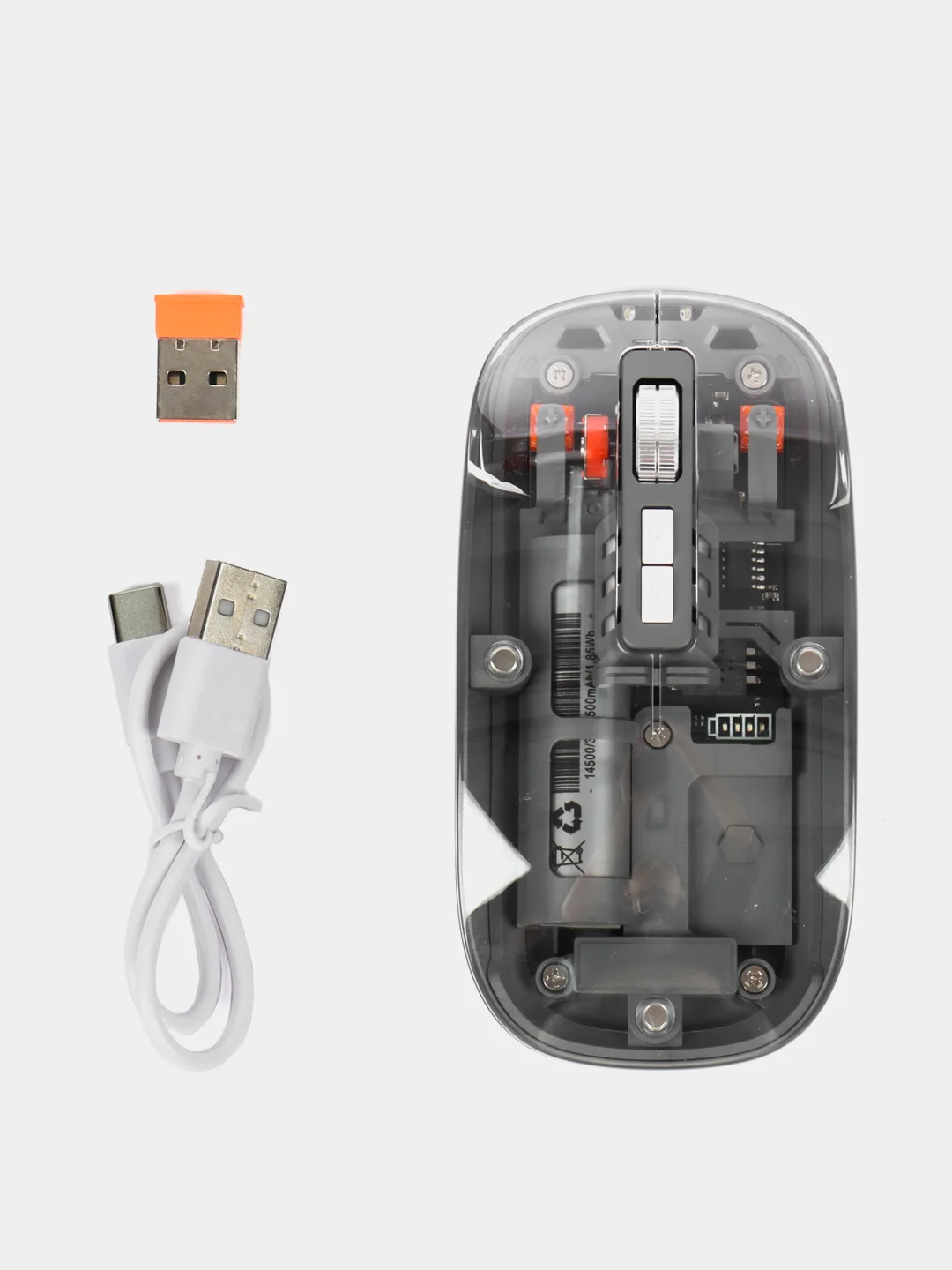 Серый мышь компьютерная, беспроводная, USB 2.4G, прозрачный корпус