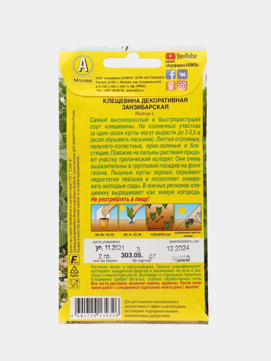 Клещевина Занзибарская, семена, цветы