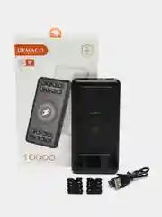 Черный повербанк с беспроводной зарядкой Power bank В12, 10000 mah аккумулятор Demaco