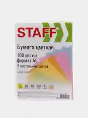 Бумага цветная STAFF Profit А5 80г/м2, 100л (5цв. х 20 л.) цветная пастель (110891)