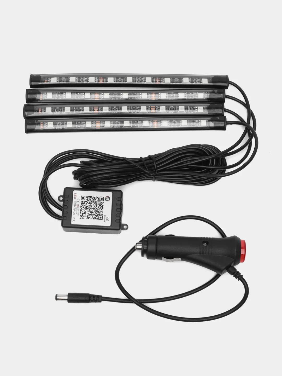 Черный светодиодная лента / подсветка ног и салона авто. Bluetooth, пульт, USB, прикуриватель
