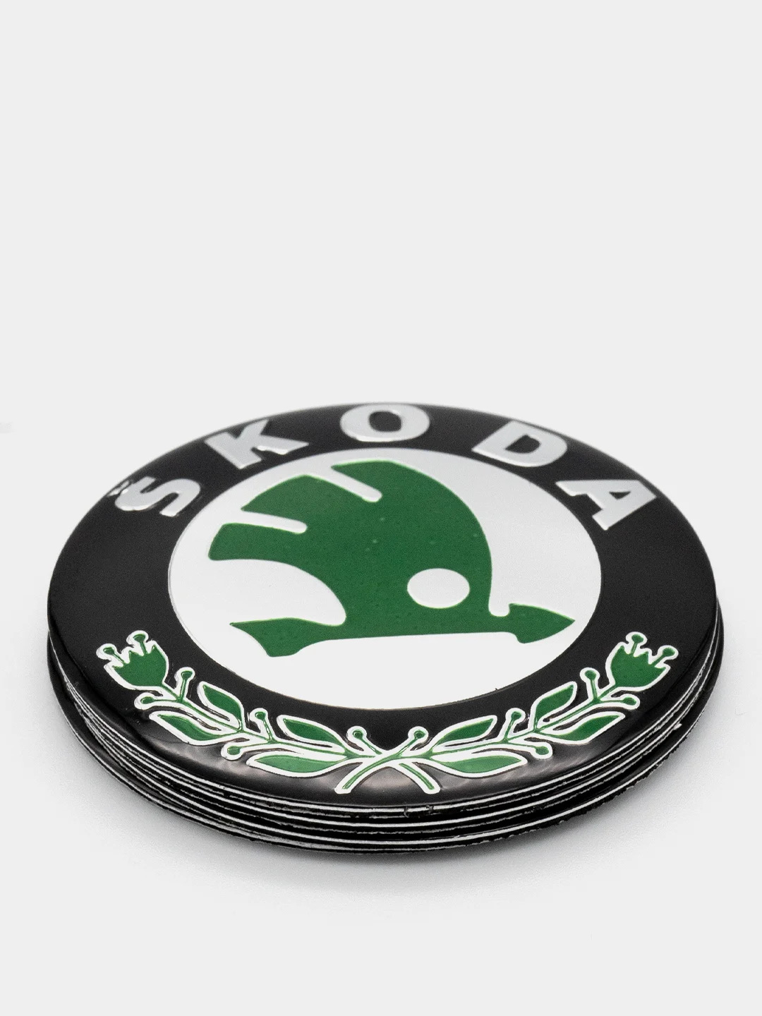 Бирюзовый наклейки на диски, колпаки Skoda сферические, изогнутые, 56-65 мм, 4 штуки