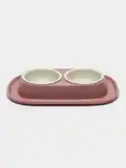 Розовый миска двойная на поддоне SOFT TOUCH 2х0,23л