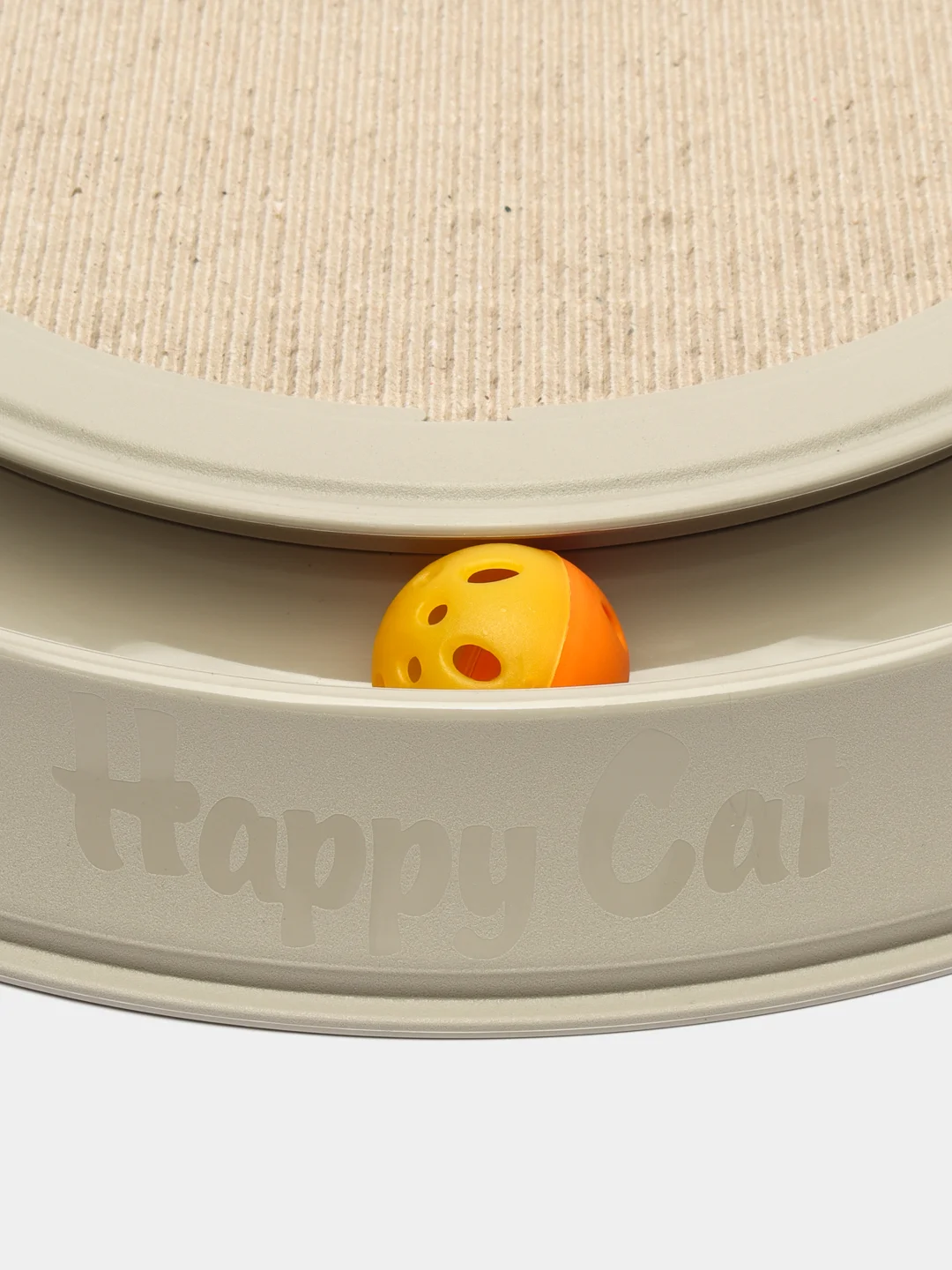 Бежевый меланж когтеточка-игрушка интерактивная для кошек HAPPYCAT с шариком