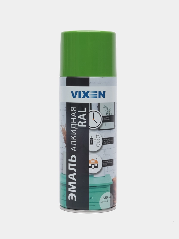 Эмаль аэрозоль, универсальная, алкидная, VIXEN, RAL 6018, светло-зеленая, 520 мл