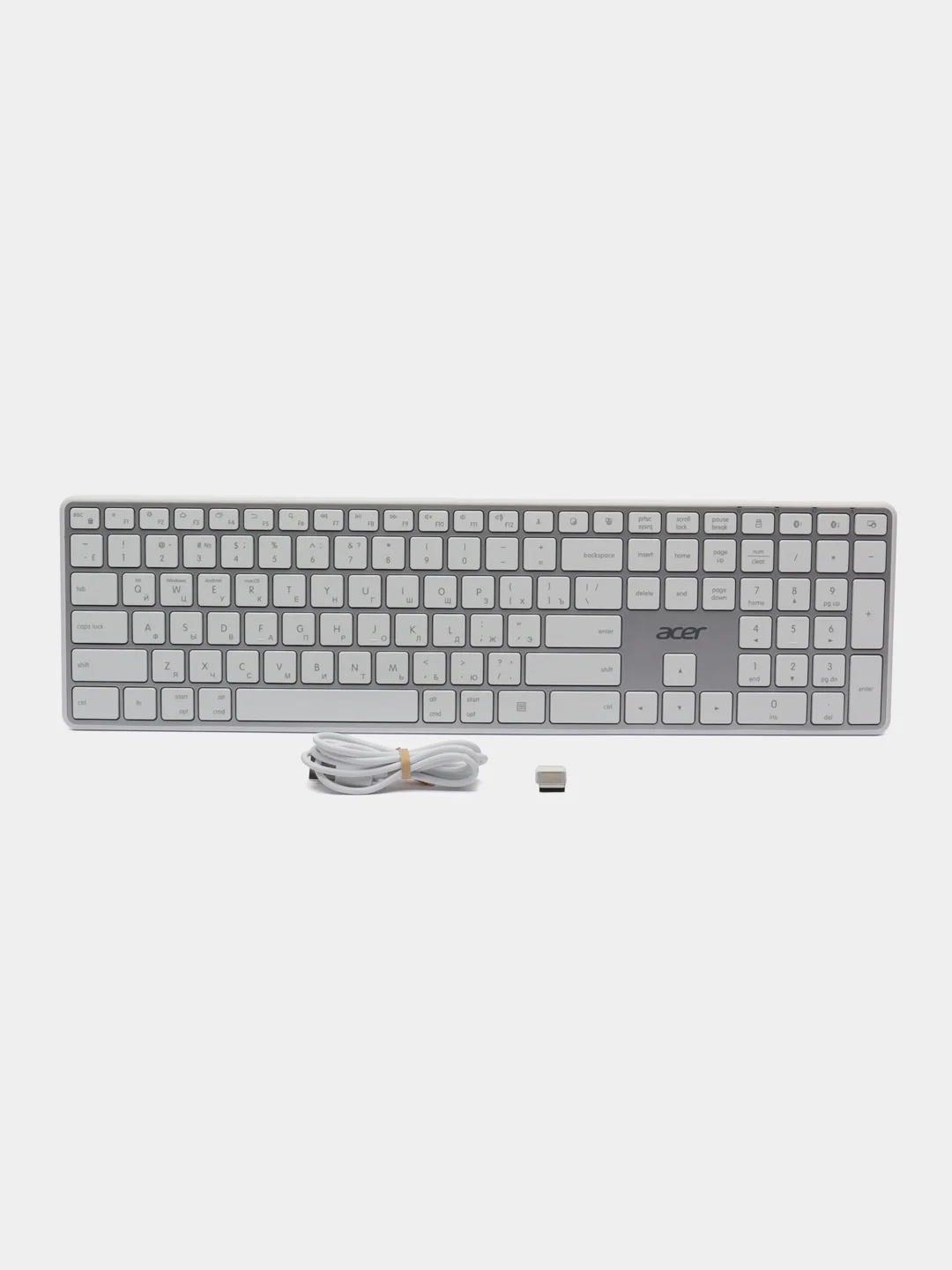 Клавиатура Acer OKR301, USB, Bluetooth/Радиоканал, белый + серебристый