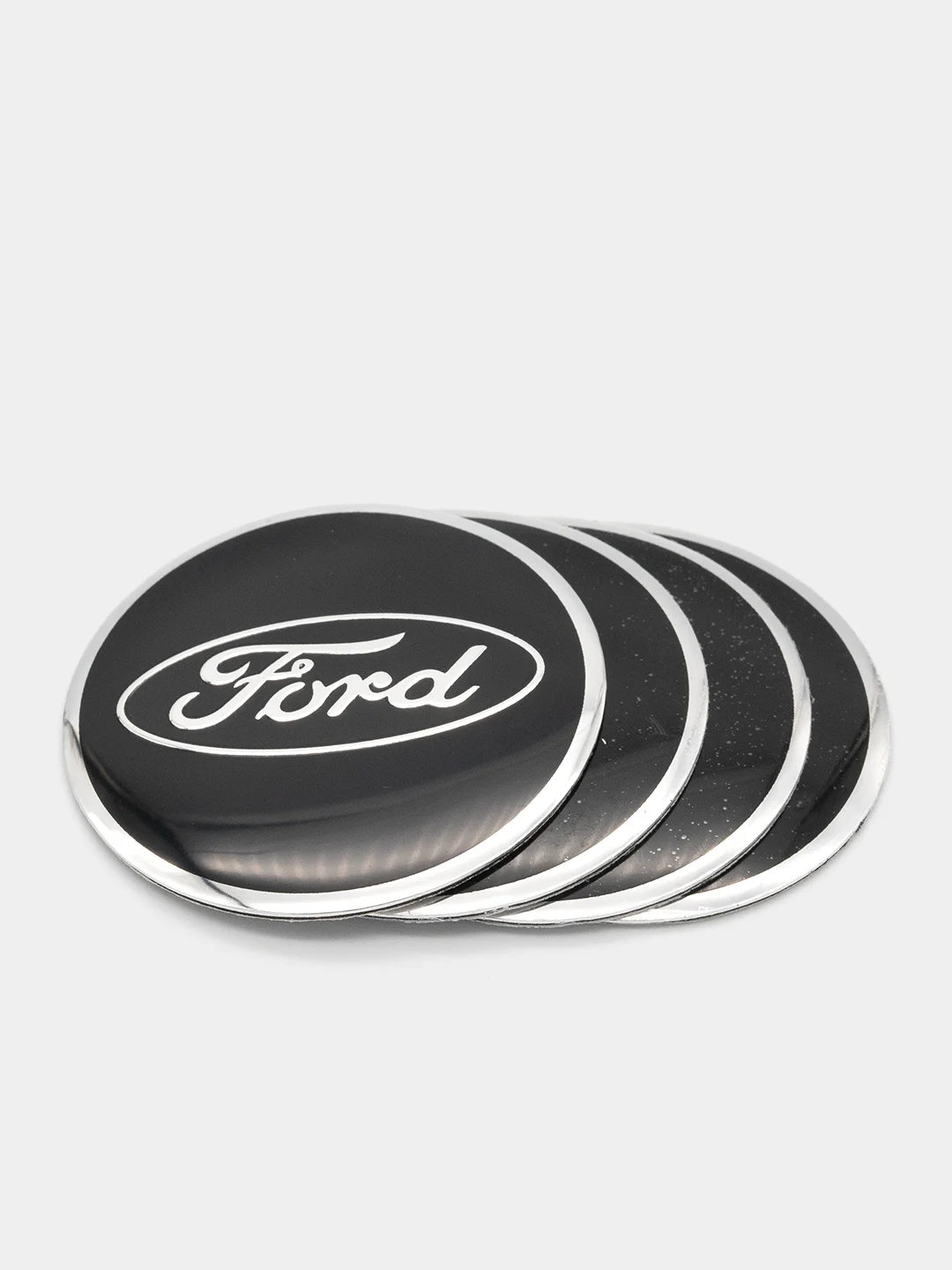 Хром наклейки на диски, колпаки Ford сферические, изогнутые, Форд, 4 штуки