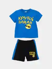 Синий костюм для мальчика, шорты и футболка "Крутой пацан"