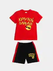 Красный костюм для мальчика, шорты и футболка "Крутой пацан"