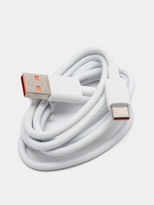 Кабель USB Fast Charging, USB - Type-C, 6A, 1 м, белый