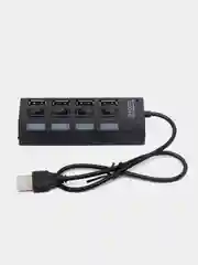 Черный usb HUB 2.0 хаб на 4 порта с кнопками включения и выключения usb разветвитель