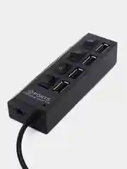 Черный usb HUB 2.0 хаб на 4 порта с кнопками включения и выключения usb разветвитель
