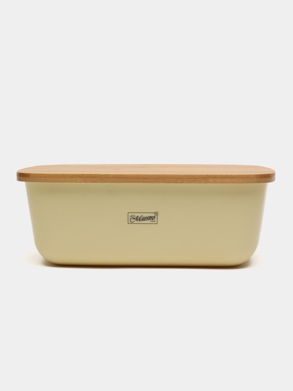 Хлебница Maestro MR-1776-IVORY, крышка бамбук, можно использовать как доску, 34,5 x 23,5 x 13 см