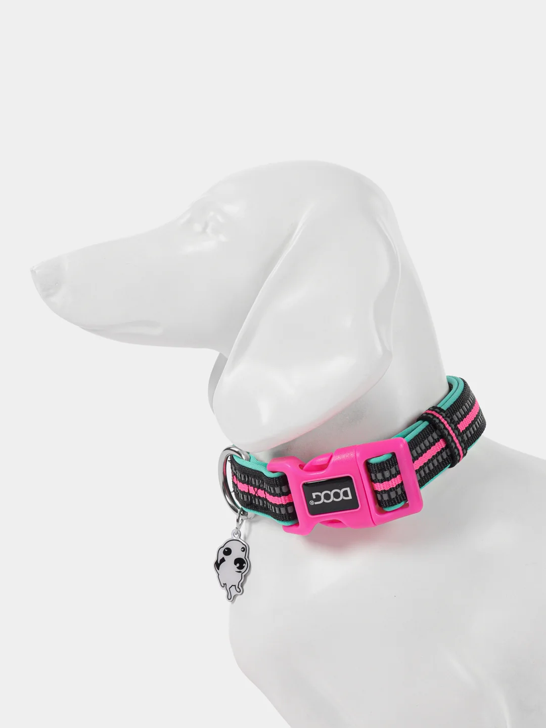 Ошейник для собак DOOG "NEON RIN TIN TIN", чёрно-розовый, M, 32-46см