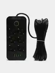 Черный сетевой фильтр 7 метров с 6 розетками 4 USB +1 Type-C 2500 Вт